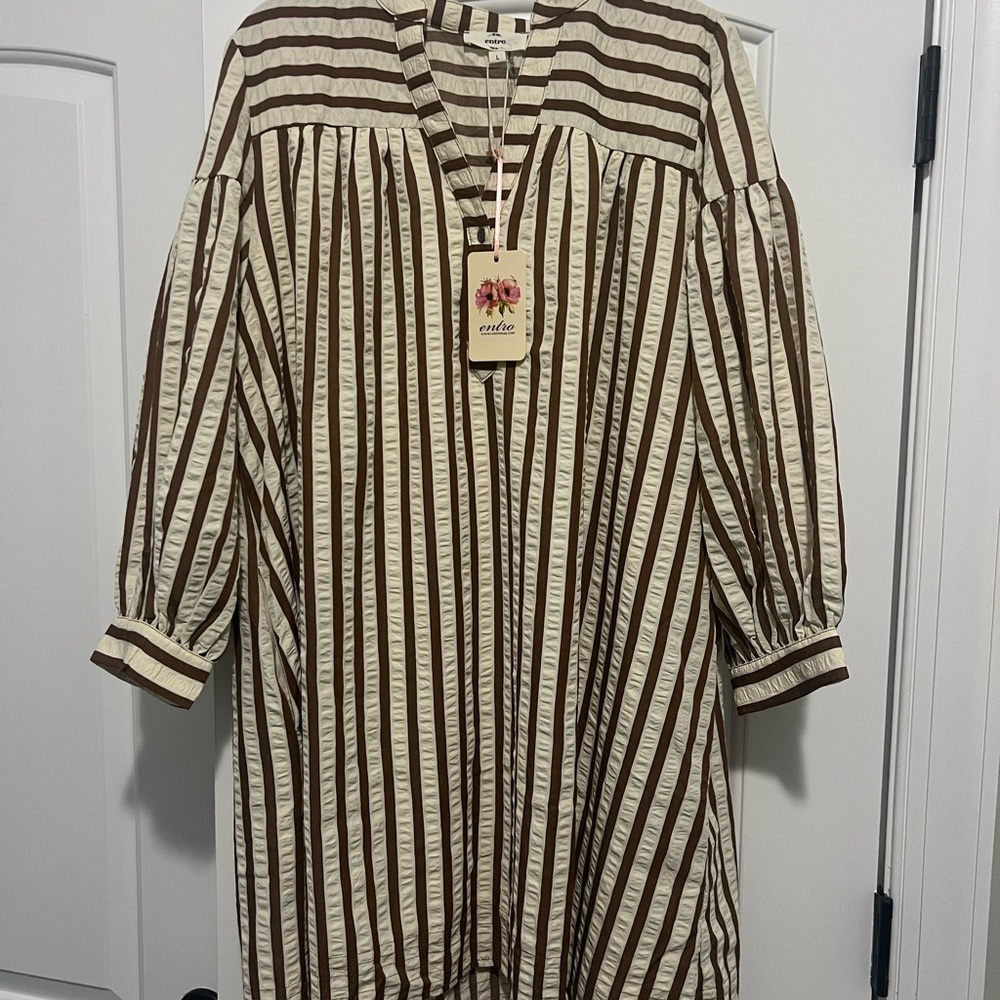 BNWT Entro Brown and White Striped Dress